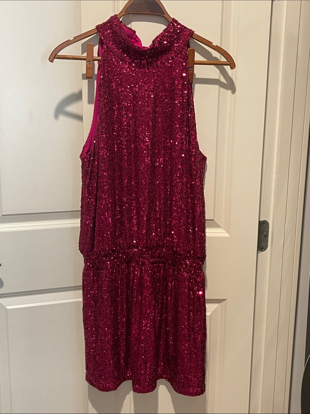 Sequin Halter Cocktail Dress in Fuchsia